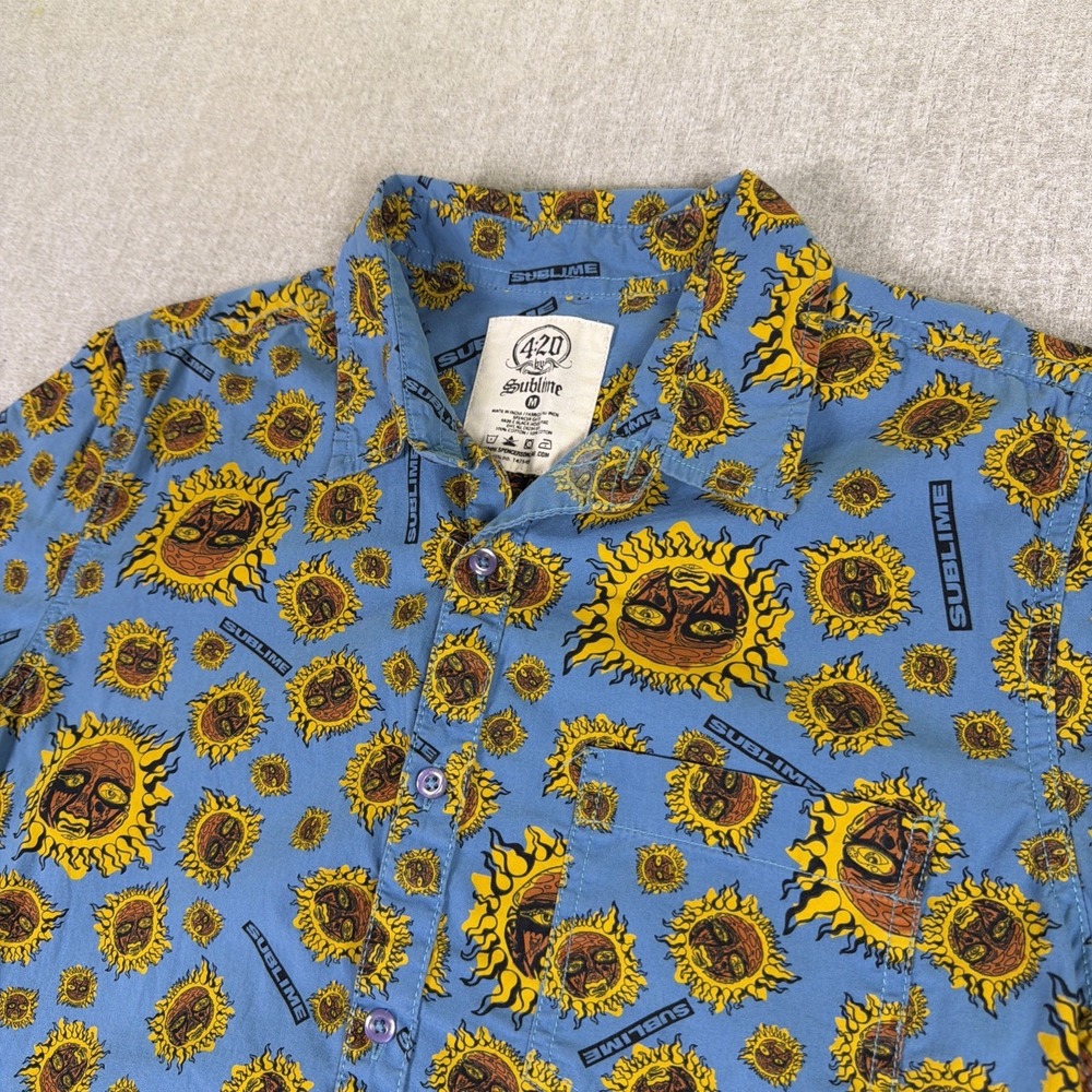 Sublime Shirt Men Sz Medium 4:20 Sun All-Over Print Button Down Short sleeve
